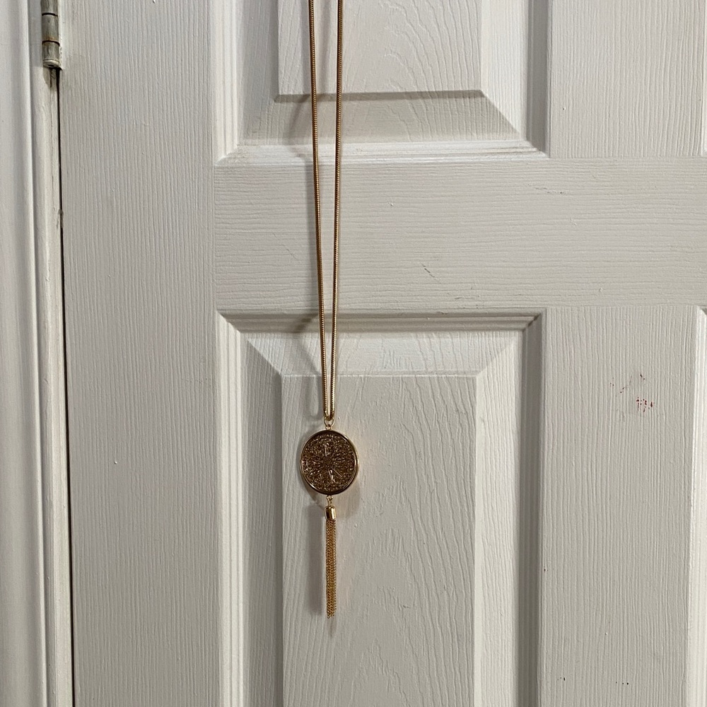 Gold Pendant Necklace with Tassel